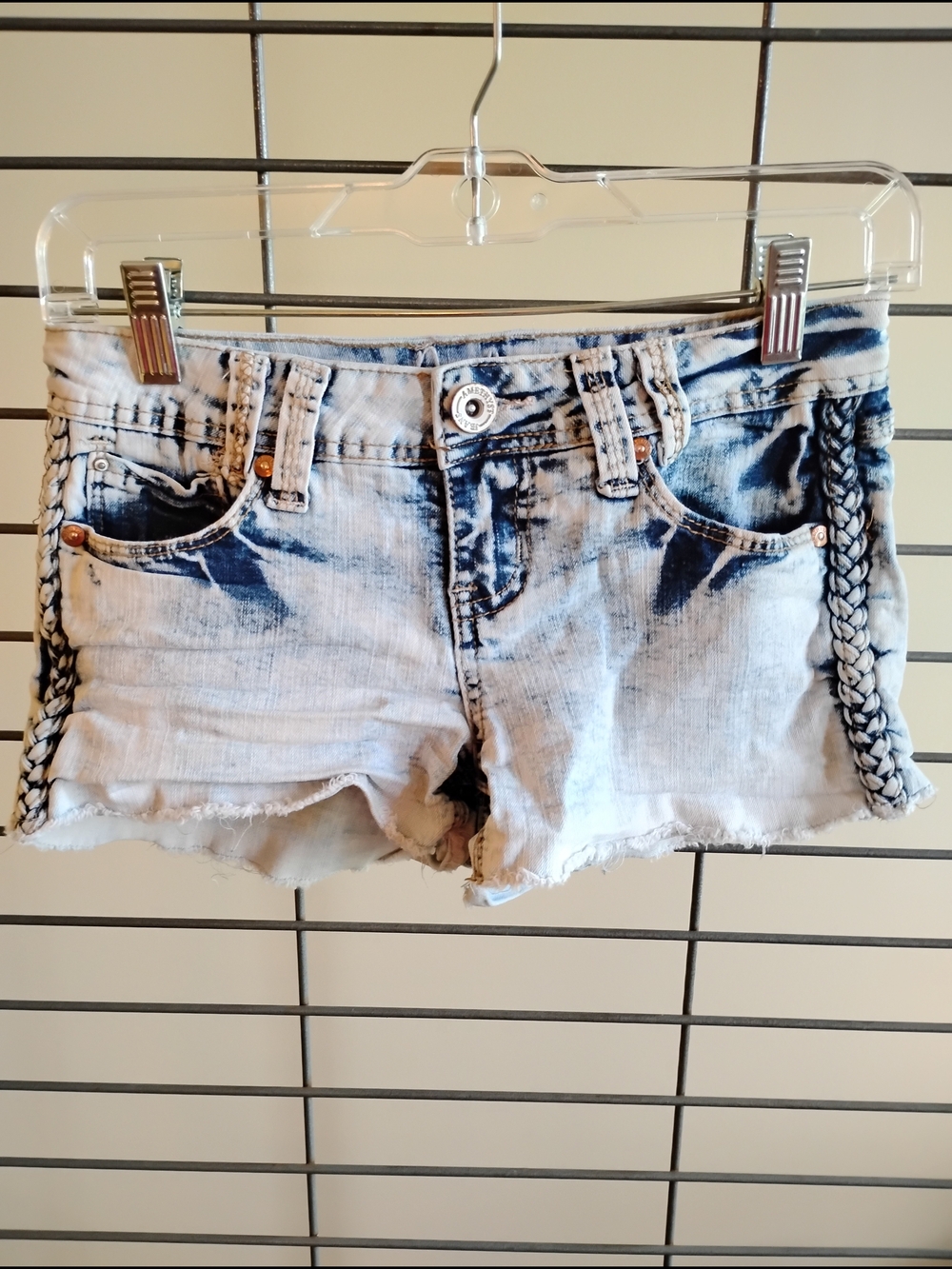 Amethyst Jeans Bleached White & Navy Braided-Trim Denim Shorts